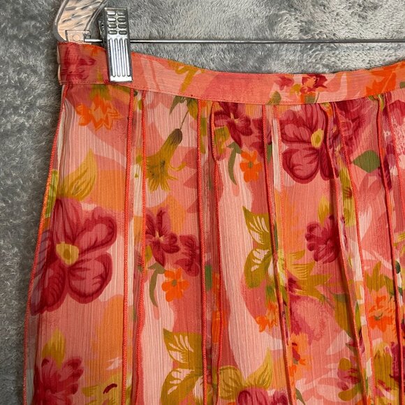 Coldwater Creek Women Floral Fairy Colorful Chiffon Pleated Circle Midi Skirt XL - Picture 3 of 12